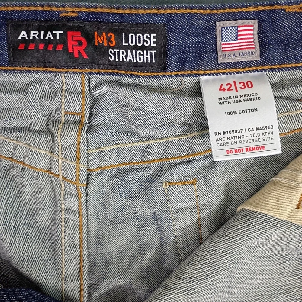 Ariat Work M3 FR Jeans Mens 42x30 Loose Straight Leg Flame Resistant CAT 2 Denim